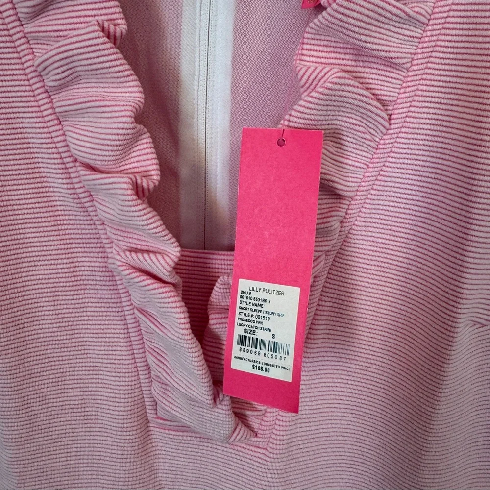 Lilly Pulitzer NWT Tisbury Prosecco Pink Striped Ruffle Dress - Picture 3 of 6